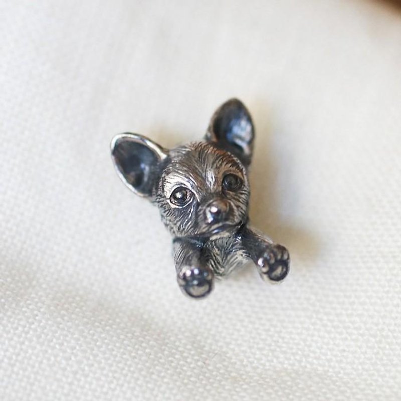 Chihuahua dog pin brooch - Brooches - Other Metals Silver