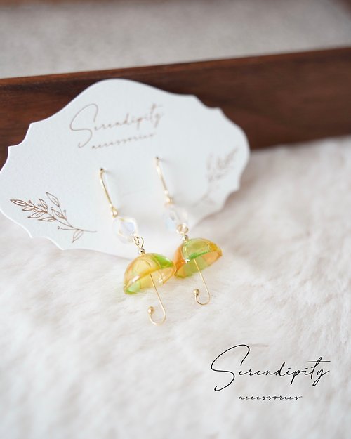 serendipity accessories 拼色雨傘耳環 - 黃綠色