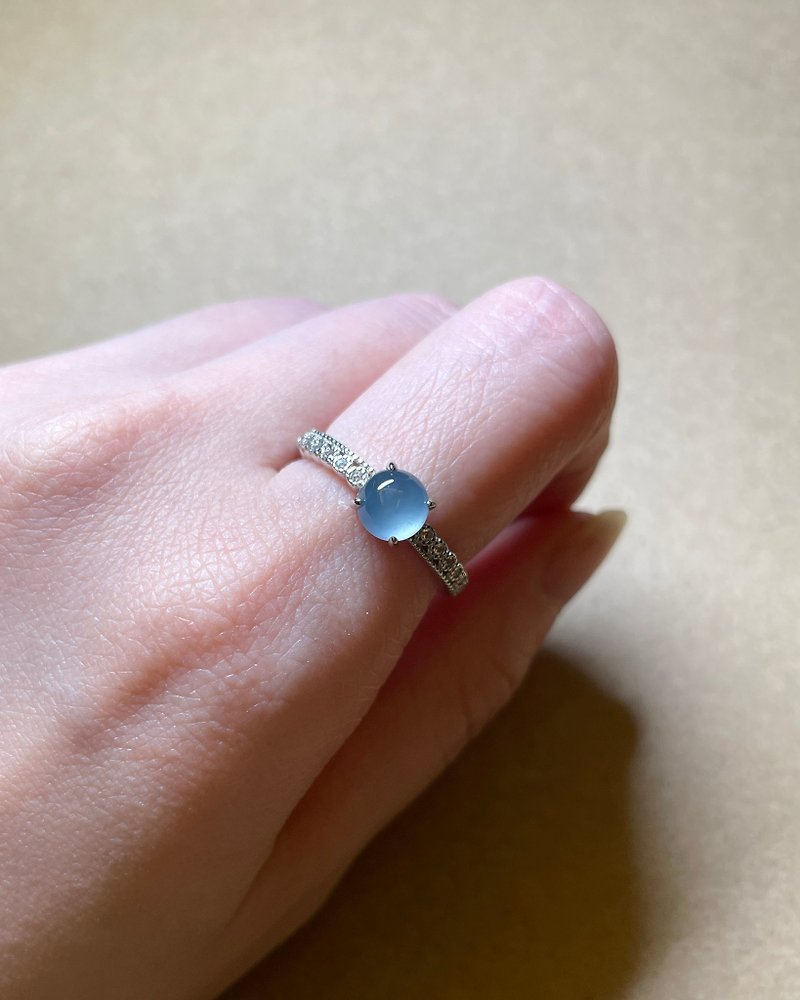高冰天空藍翡翠戒指 s925純銀鍍18k金 - 戒指 - 玉石 藍色