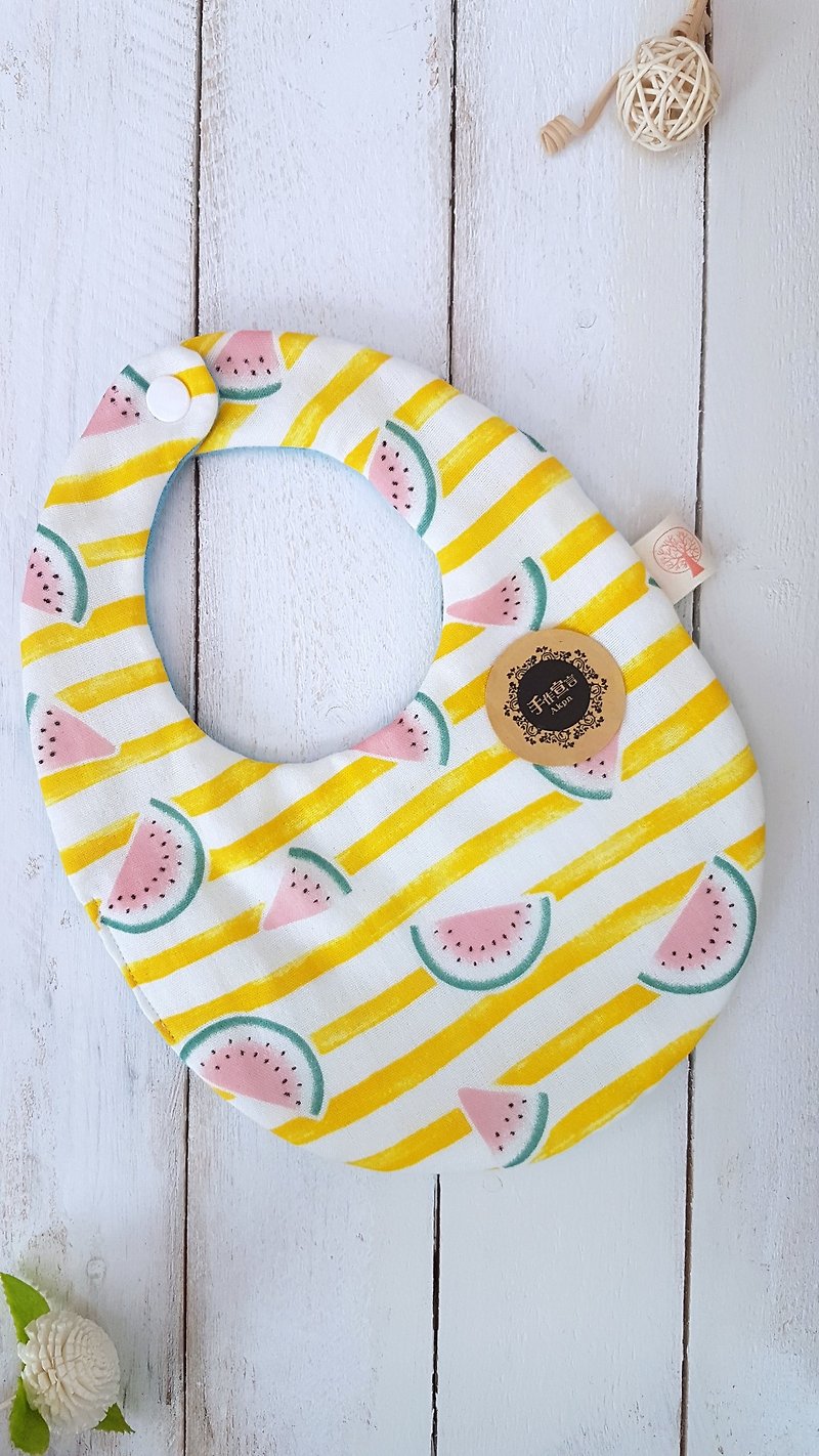 (Yellow Striped Watermelon) Double Yarn 100% Cotton Egg-shaped Bib - ของขวัญวันครบรอบ - ผ้าฝ้าย/ผ้าลินิน สีเหลือง