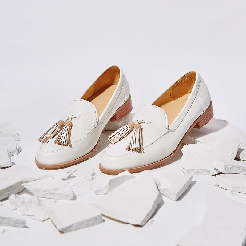 Off White-FIR Loafers - Women's Casual Shoes - Genuine Leather White