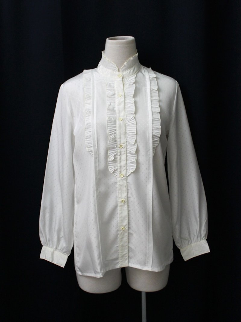 [RE0407T1932] Department of Forestry sweet vintage French white stand-up collar shirt - เสื้อเชิ้ตผู้หญิง - เส้นใยสังเคราะห์ ขาว