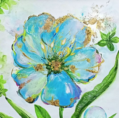 キャンバス絵画 100% オリジナル 金箔 花柄 手描き 花と植物 吊り下げ