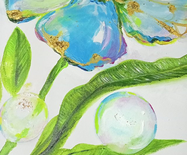 キャンバス絵画 100% オリジナル 金箔 花柄 手描き 花と植物
