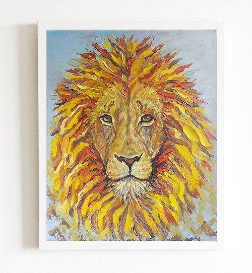 SanArtStudio 獅子油畫 獅子牆藝術 原創繪畫 獅子肖像 原創藝術