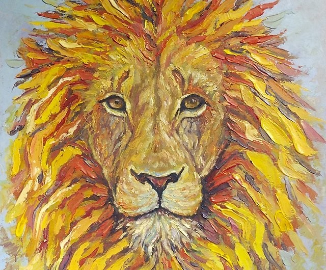 ライオン油絵、ライオンウォールアート、オリジナル絵画、ライオン