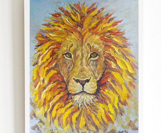 ライオン油絵、ライオンウォールアート、オリジナル絵画、ライオン ...