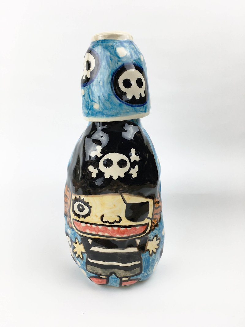 Nice Little Clay Hand-painted Water Bottle_小海盗112552 - เซรามิก - ดินเผา สีน้ำเงิน