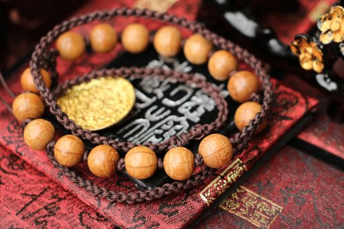 TIBUKKYO德榕藏品 特精工老料六道木佛珠12mm 伸縮編織佛牌 九宮八卦牌 吊飾吊墜