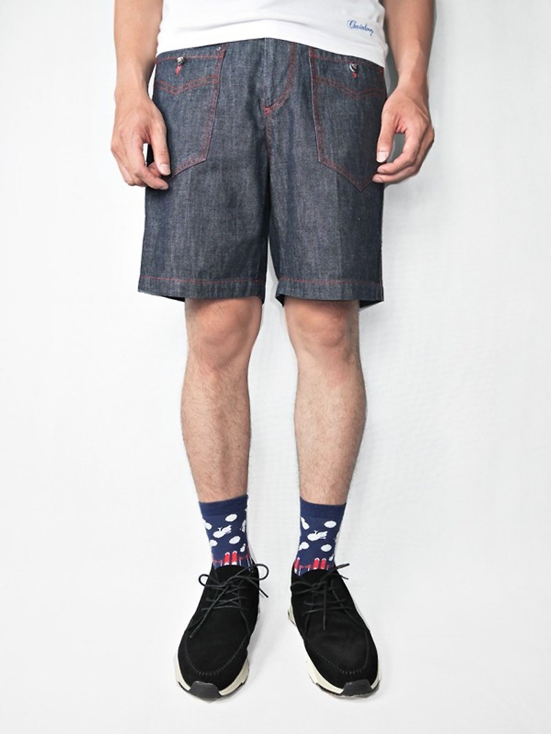 Chainloop large pockets denim shorts tannins fabric dark blue original color Taiwan designer brand only one S - Men's Pants - Paper 