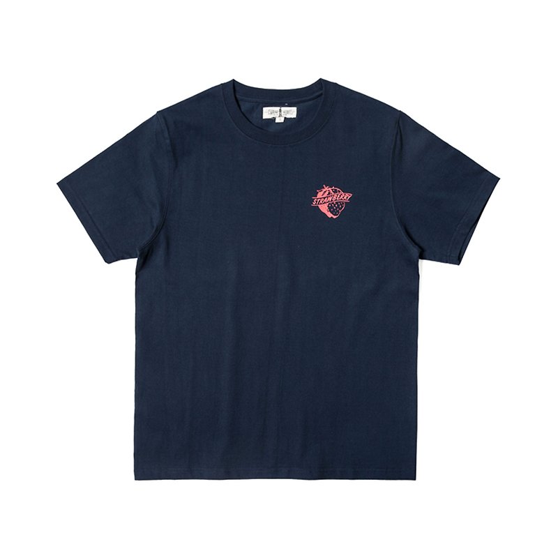 280g Cotton Tubular Tee With Strawberry Print in Navy - Men's T-Shirts & Tops - Cotton & Hemp Blue