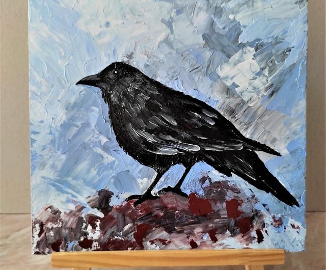 カラスの絵カラスのオリジナルの絵鳥がぶら下がっている絵の壁の装飾ギフト ショップ Artpainting ウォールデコ 壁紙 Pinkoi