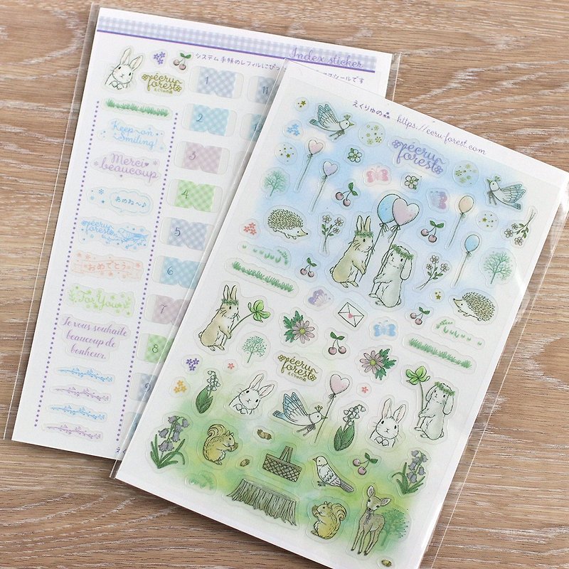 Set of 2 types of stickers [Index stickers and animal stickers] For system notebooks and notebook indexes, rabbits, birds, squirrels, summer vacation, children's lessons, cram school - สติกเกอร์ - กระดาษ หลากหลายสี