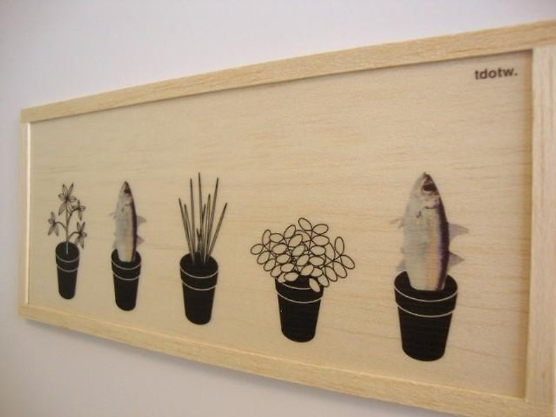 Fish plant - ウォールデコ・壁紙 - 木製 カーキ