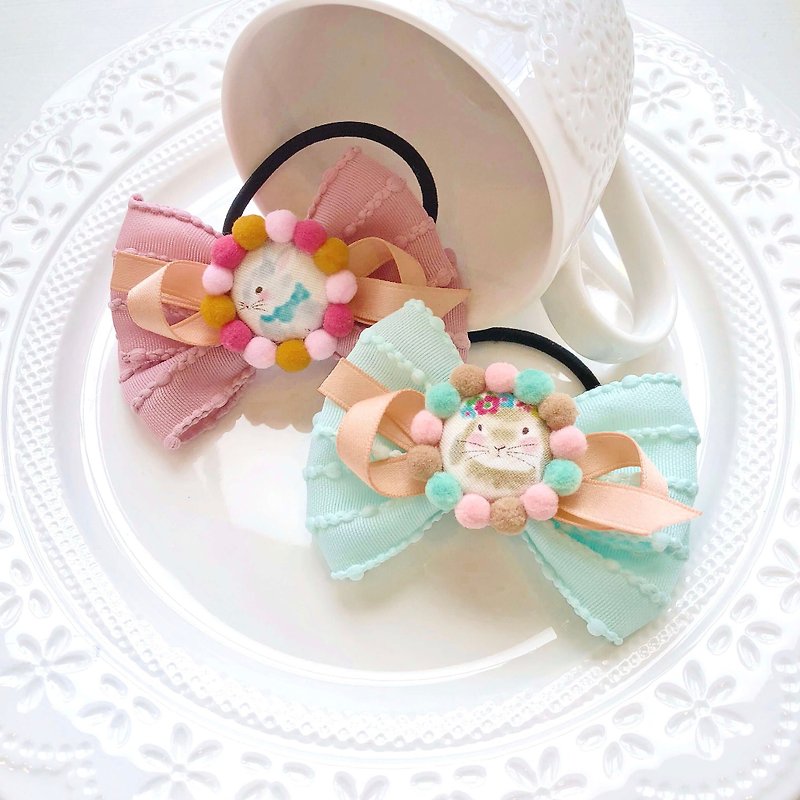 日本の布バックルウサギの髪のボールの弓のヘアリングの毛束 - ベビー用小物 - コットン・麻 カーキ