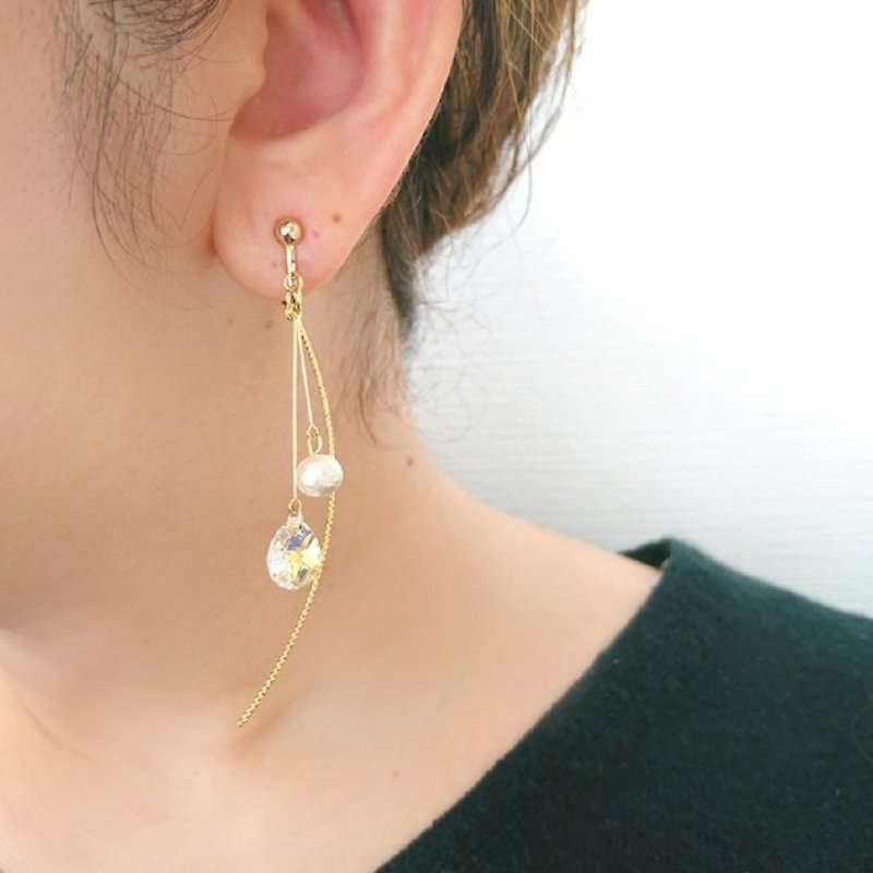 Shizuku Swarovski delicate Clip-On, earrings - Earrings & Clip-ons - Crystal Gold