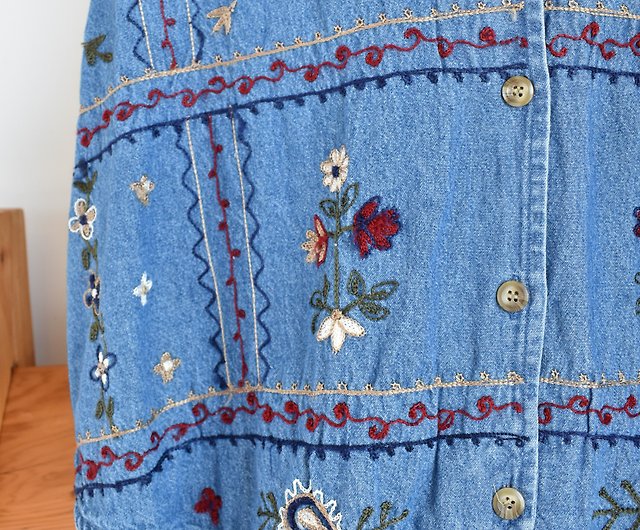 カラフルな花柄のヴィンテージデニム刺繍ベスト - ショップ