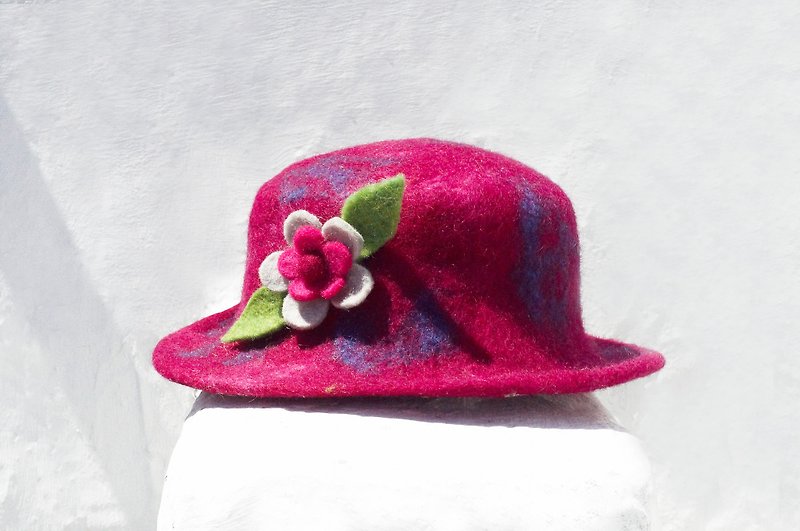 Tanabata gift limited a wool felt hat / handmade wool felt hat / wool hat / design cap / dome hat - small forest flower leaves - Hats & Caps - Wool Multicolor