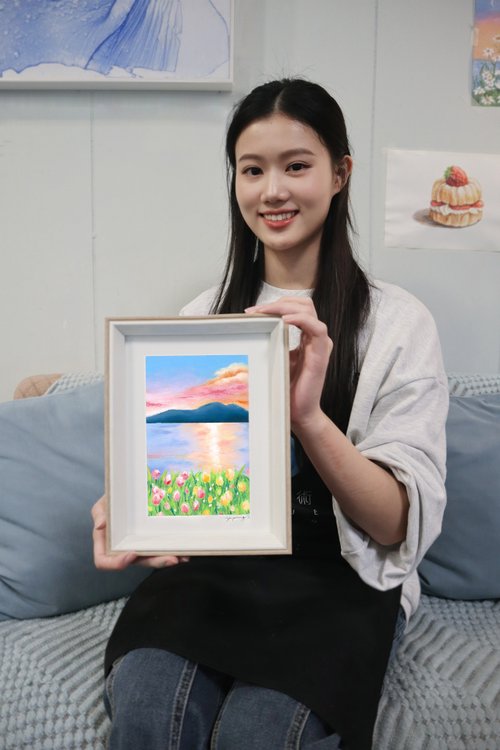 絵画　オイルパステル画 額装品 オイルパステル画】『新春』花の絵 | Pay ID