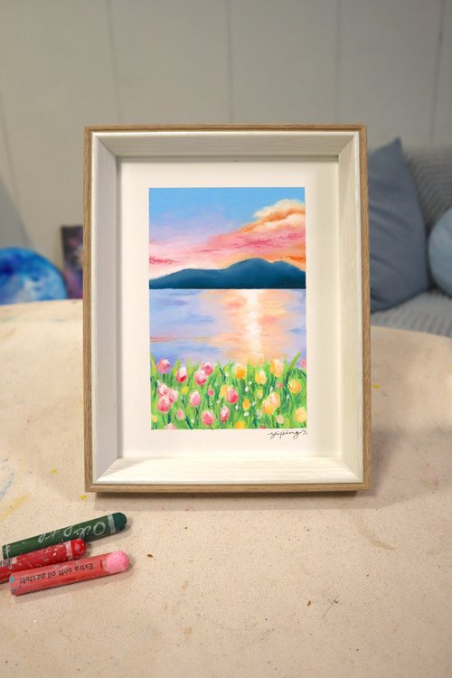 体験・アクティビティ】オイルパステル体験 花の絵画 癒し 額装