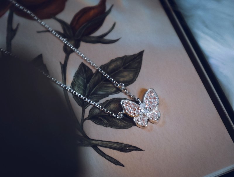 Pink Butterfly Necklace|925 Silver|Ready Stock - สร้อยคอ - เงิน 