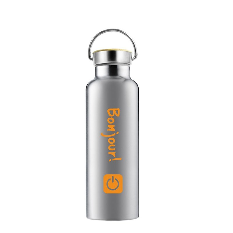 Bamboo cover vacuum sports water bottle series PLUS (bonjour) - กระบอกน้ำร้อน - โลหะ สีเงิน