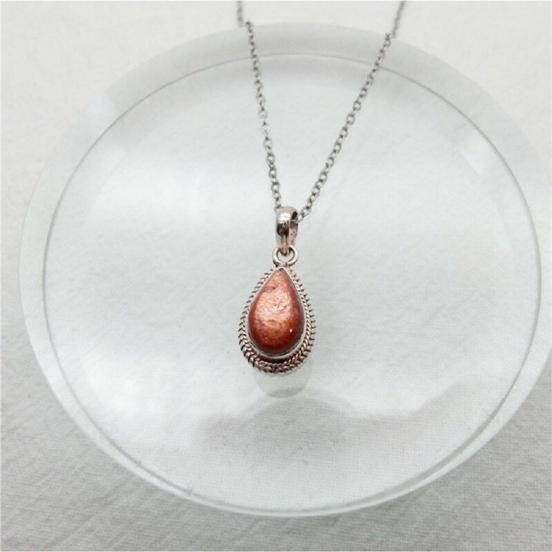 Sun Stone 925 sterling silver water drop simple striped necklace Nepal handmade silverware - Necklaces - Gemstone Silver