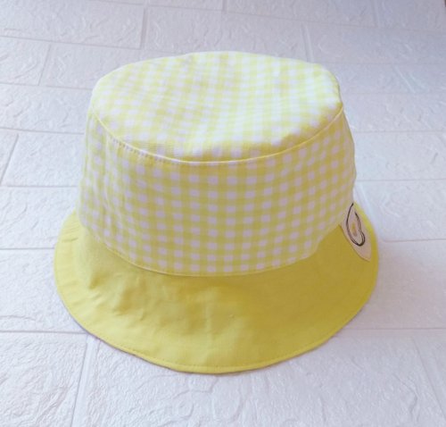 Petites sewing 手工製作 - 兒童雙面漁夫帽(黃格拼純色黃) 可加防UV