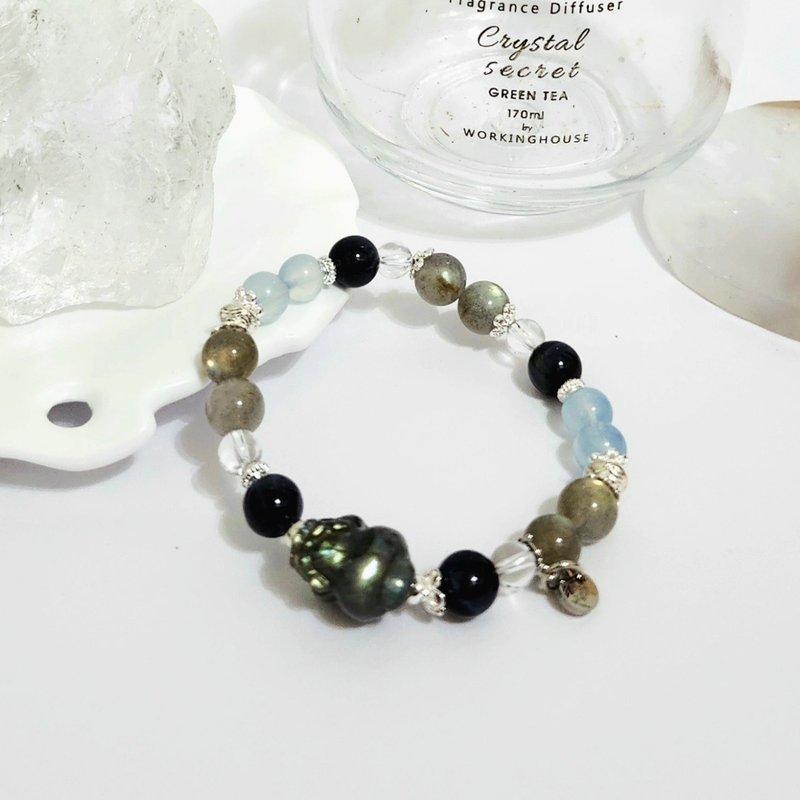 強光拉長石貔貅設計手鍊/增強溝通能力與直覺、開拓眼界、平衡情 - 手鍊/手環 - 水晶 藍色