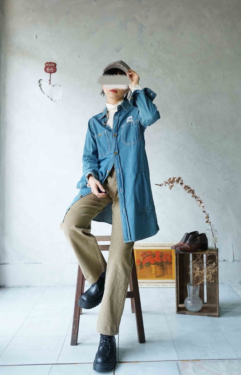 ヴィンテージハント - LEE ウォッシュ加工ライトブルー ロング丈ポケットデニムシャツワンピース - シャツ・ブラウス - コットン・麻 ブルー