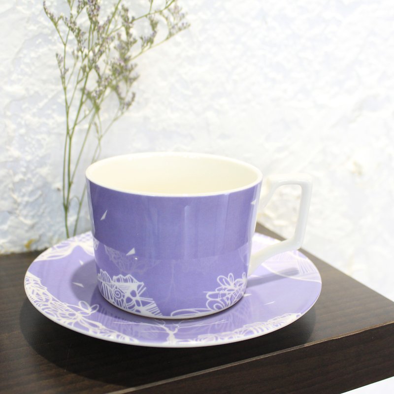 Bone China Coffee Cup Tray Group Purple - แก้วมัค/แก้วกาแฟ - เครื่องลายคราม สีม่วง