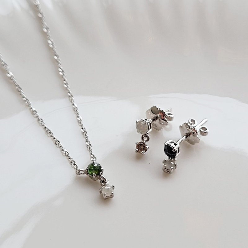 14k Rough Cognac Diamond necklace and earring - Necklaces - Diamond Multicolor