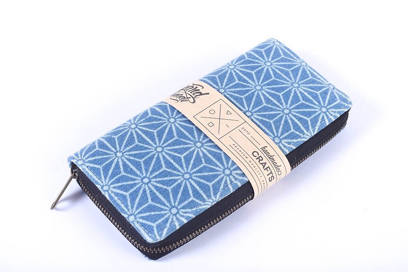 Red geometry womens Long wallet zip Vegan wallet purse  - Wallets - Cotton & Hemp Blue
