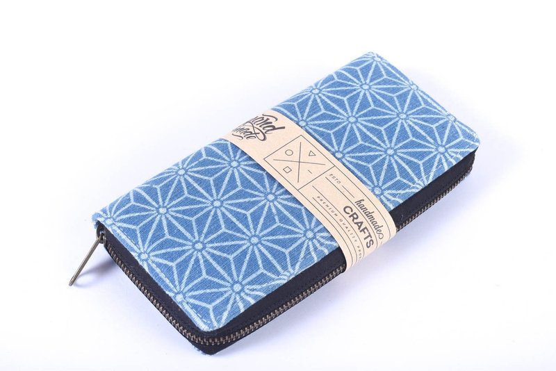 Red geometry womens Long wallet zip Vegan wallet purse  - 長短皮夾/錢包 - 棉．麻 藍色