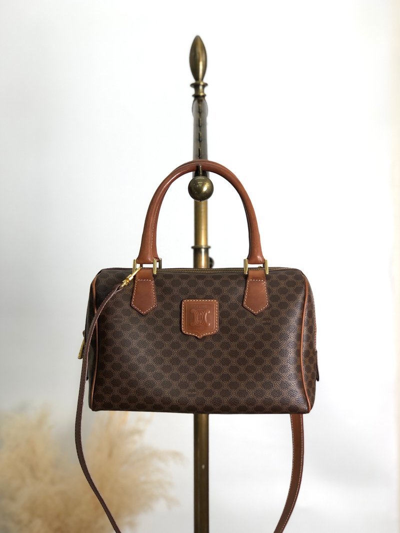 【 日本直送　名牌中古包 】CELINE セリーヌ ハンドバッグ ブラウン ブラゾン型押し PVC レザー 2way ミニボストン vintage b2hmhs - 手提包/手提袋 - 防水材質 咖啡色