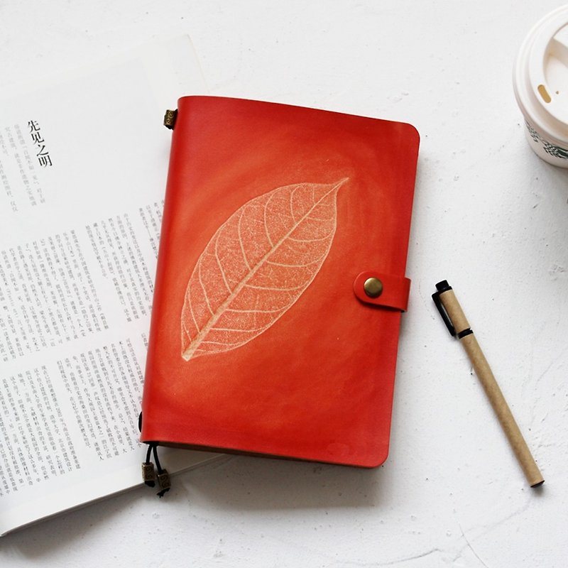 Such as eucalyptus leaves rubbing series of the first layer of vegetable tanned leather orange orange a5 notebook notebook diary TN travel book 22*15.5cm - สมุดบันทึก/สมุดปฏิทิน - หนังแท้ สีส้ม