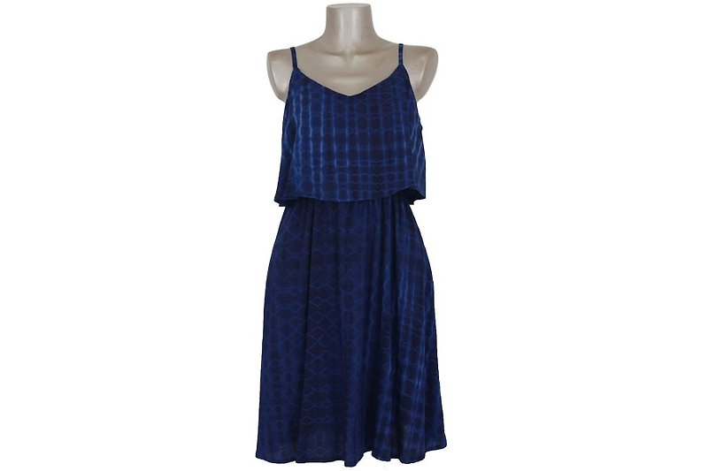 New! Tie dye camisole Ruffle Dress <navy> - ชุดเดรส - วัสดุอื่นๆ สีน้ำเงิน