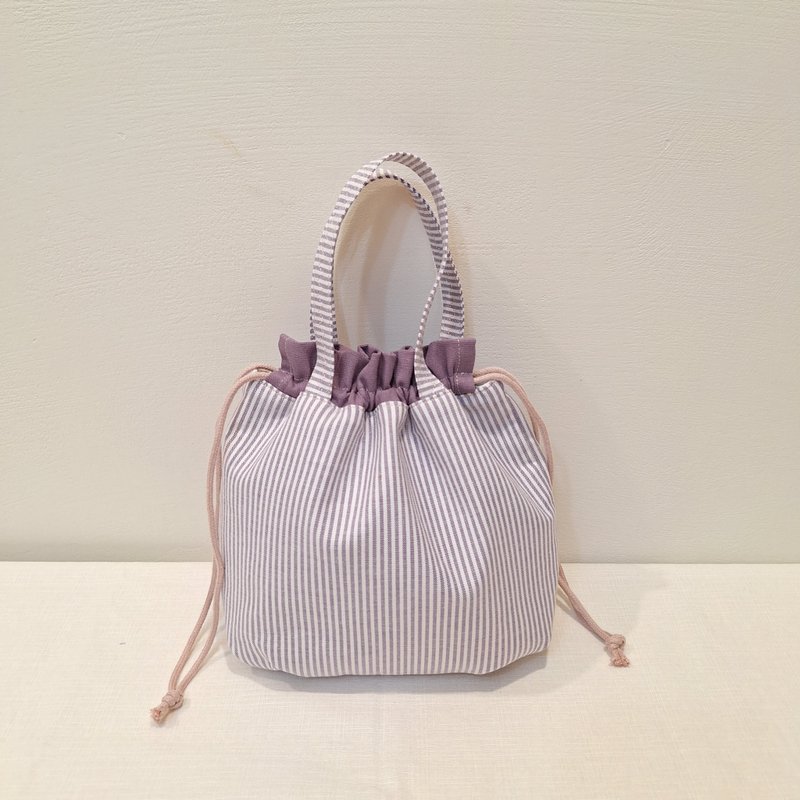 *【MY HANDMADE】Small drawstring bag-Purple Stripes* - กระเป๋าถือ - ผ้าฝ้าย/ผ้าลินิน สีม่วง