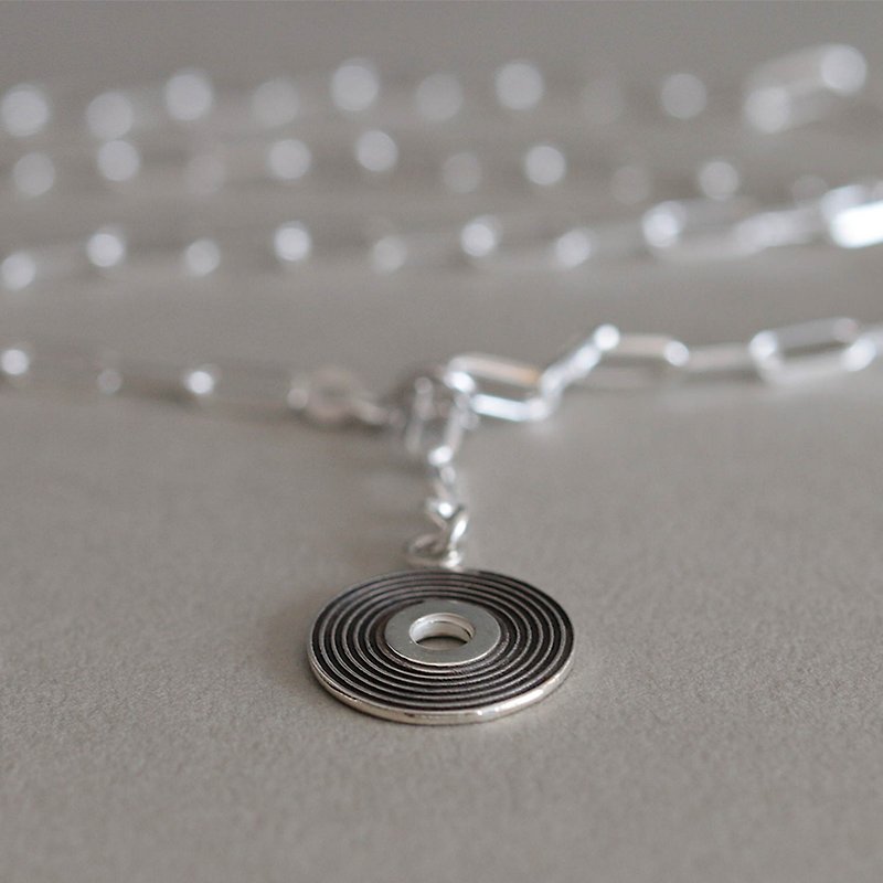 Vinyl Record Sterling SiIver Necklace 02 (Long Cable Chain) - Necklaces - Other Metals Silver