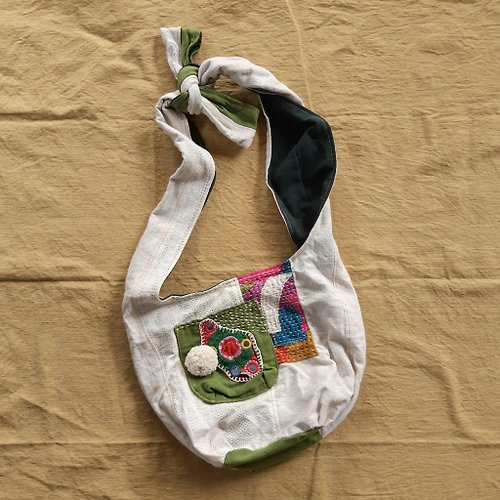 DUNIA handmade 大麻纖維部落刺繡拼布兩用包 - 抹茶綠