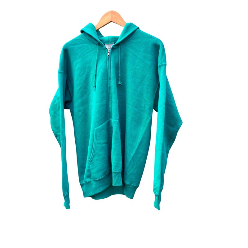 Vintage 90s Lee Zip Up Hoodie Green Heavyweight Blank Sweatshirt USA Made - 男夾克/外套 - 棉．麻 綠色