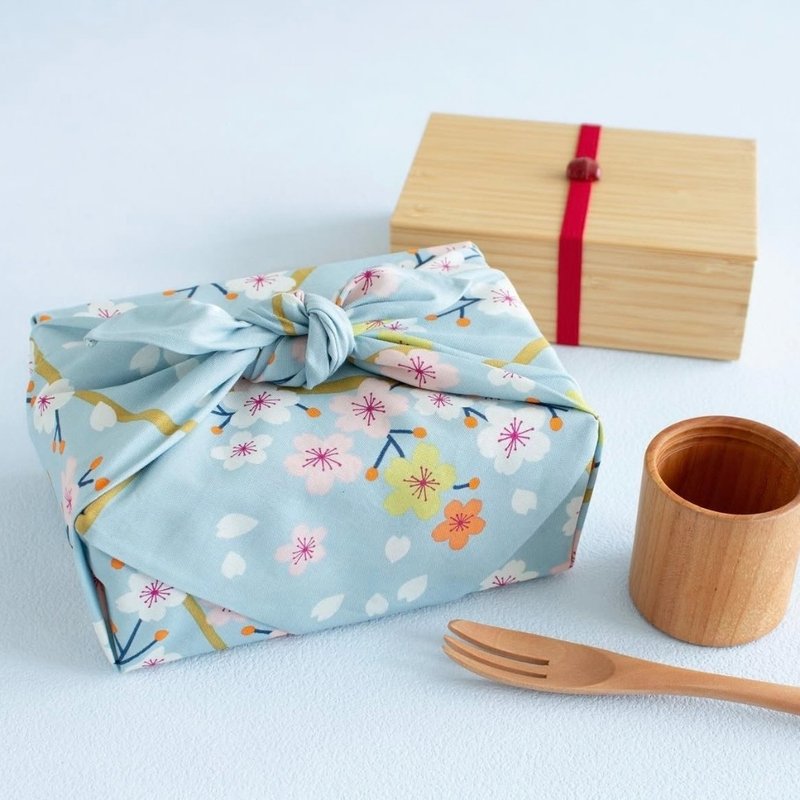 京都風呂敷包巾-姬 中巾-櫻-藍(有機棉) - 手帕 - 棉．麻 藍色