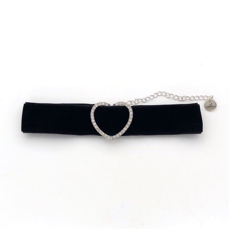 Rhinestone love velvet necklace - Necklaces - Faux Leather Black
