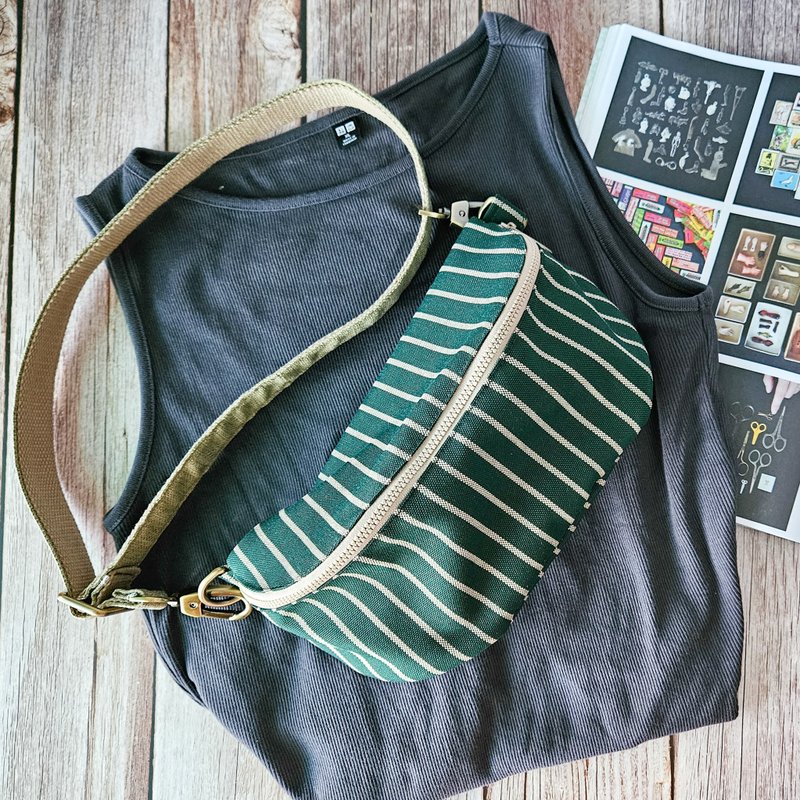 m'pack belt bag - forest green stripe - กระเป๋าแมสเซนเจอร์ - วัสดุอีโค สีเขียว