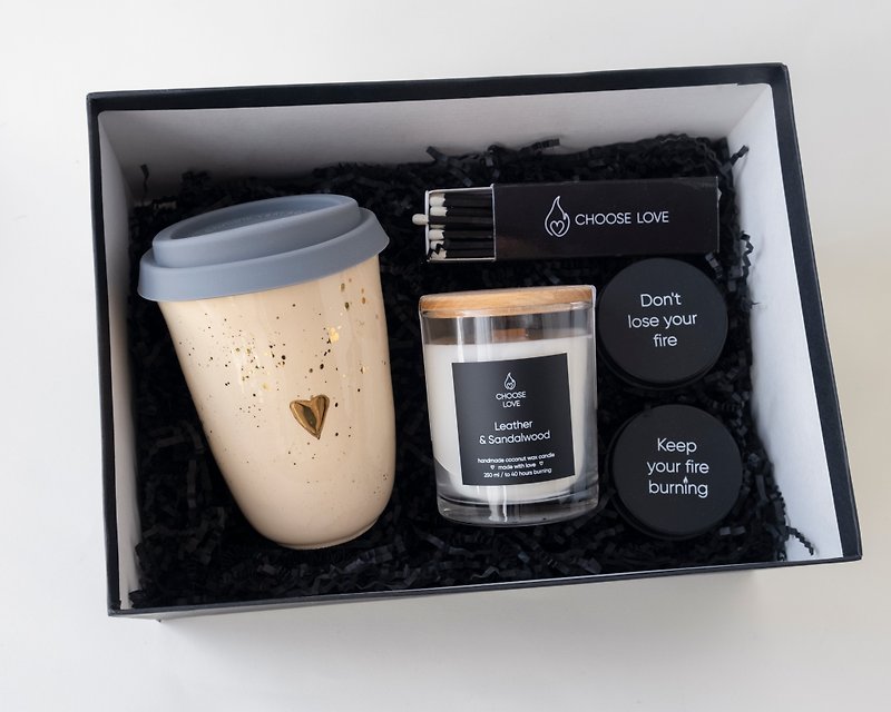 Ceramic travel mugs set, candle gift set, aroma gift set, Mug with lid ceramic - 花瓶/花器 - 陶 