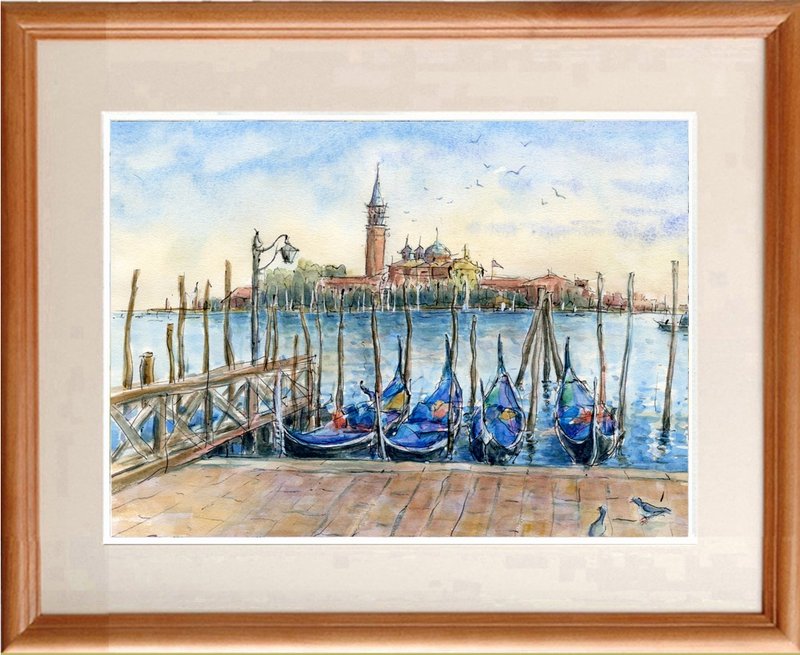 水彩画原画　ゴンドラ10・ヴェネツィア - 海報/掛畫/掛布 - 紙 藍色