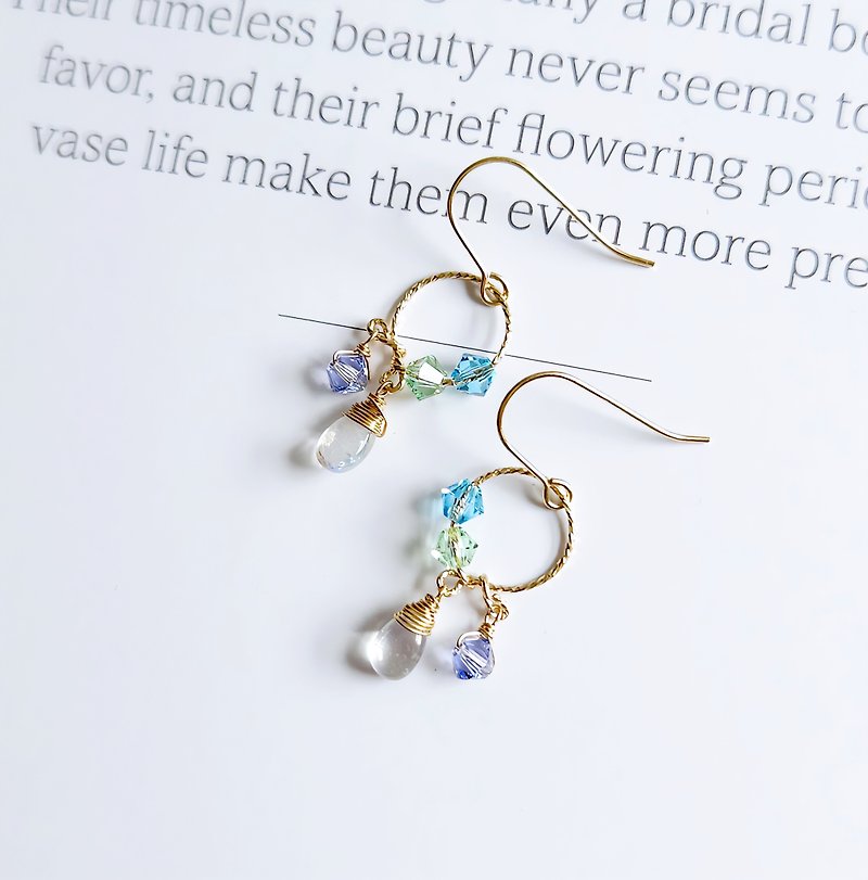 14kgf American gold-injected moonstone earrings | Handmade custom bracelet necklace earrings jewelry - ต่างหู - คริสตัล 