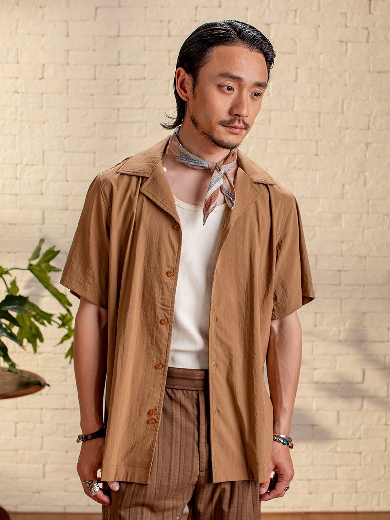 SOARIN英倫復古古巴領素面休閒襯衫(212C498) - 男襯衫/休閒襯衫 - 棉．麻 卡其色