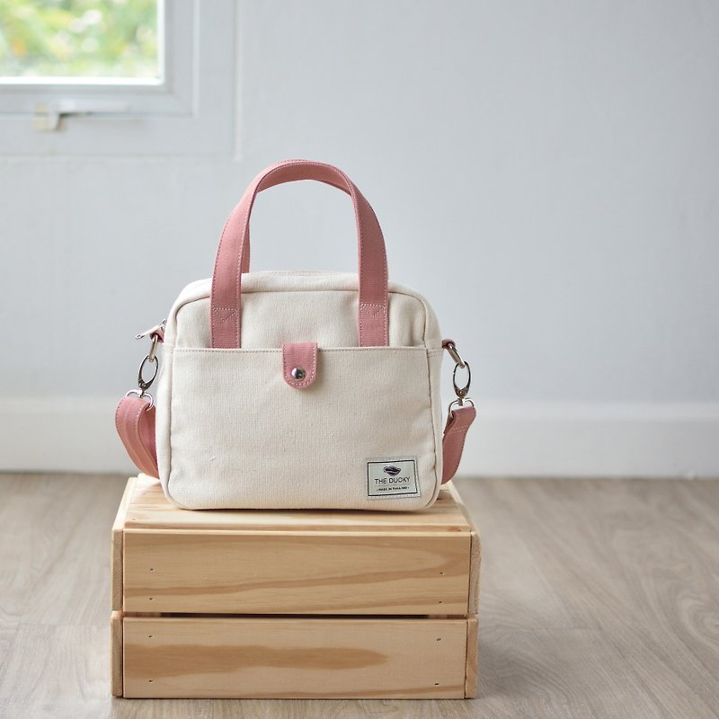 Mini bag - off white+pink - Messenger Bags & Sling Bags - Cotton & Hemp White