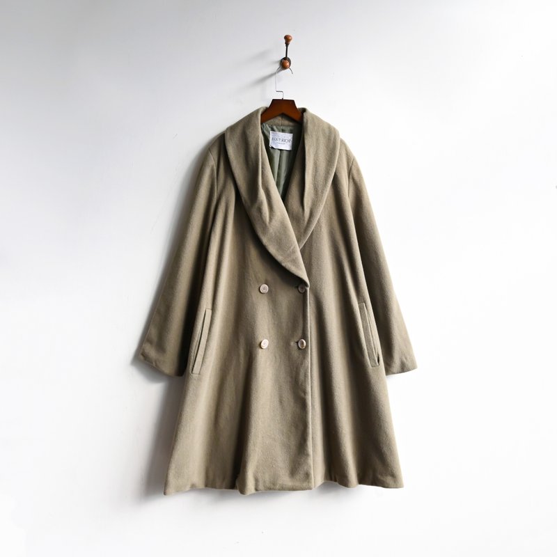 [Egg Plant Vintage] Moss Green Umbrella Umbrella Wool Vintage Coat Made in Japan - Women's Casual & Functional Jackets - Wool Green